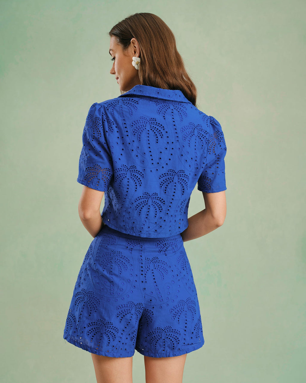 Pantalones cortos azules de algodón bordados