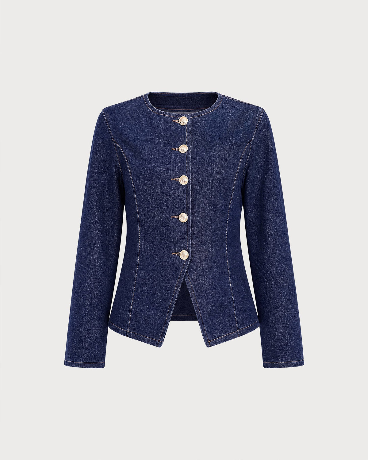 Blusa vaquera azul de cuello redondo con botones delanteros