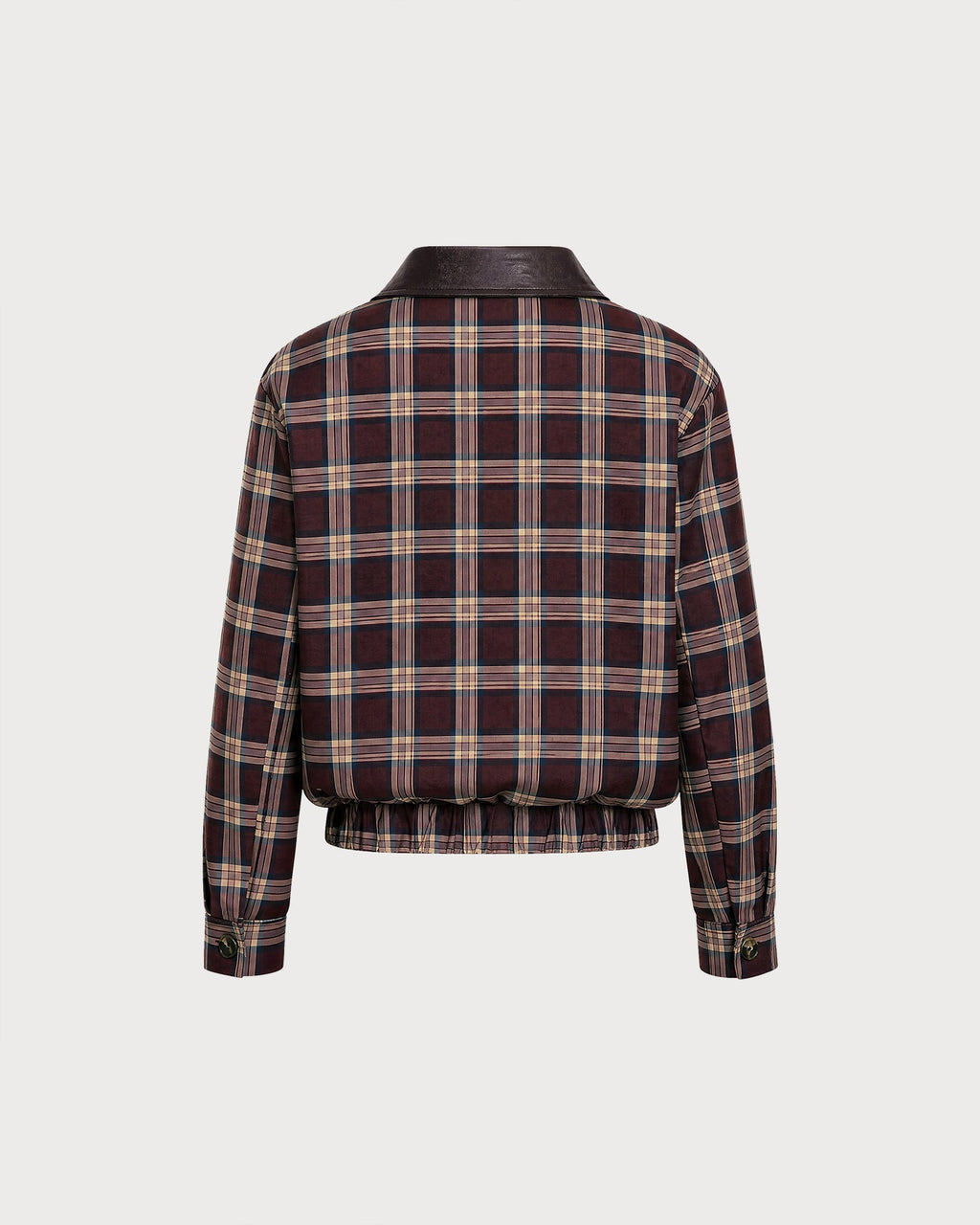 Chaqueta roja de cuadros con cremallera y mangas largas