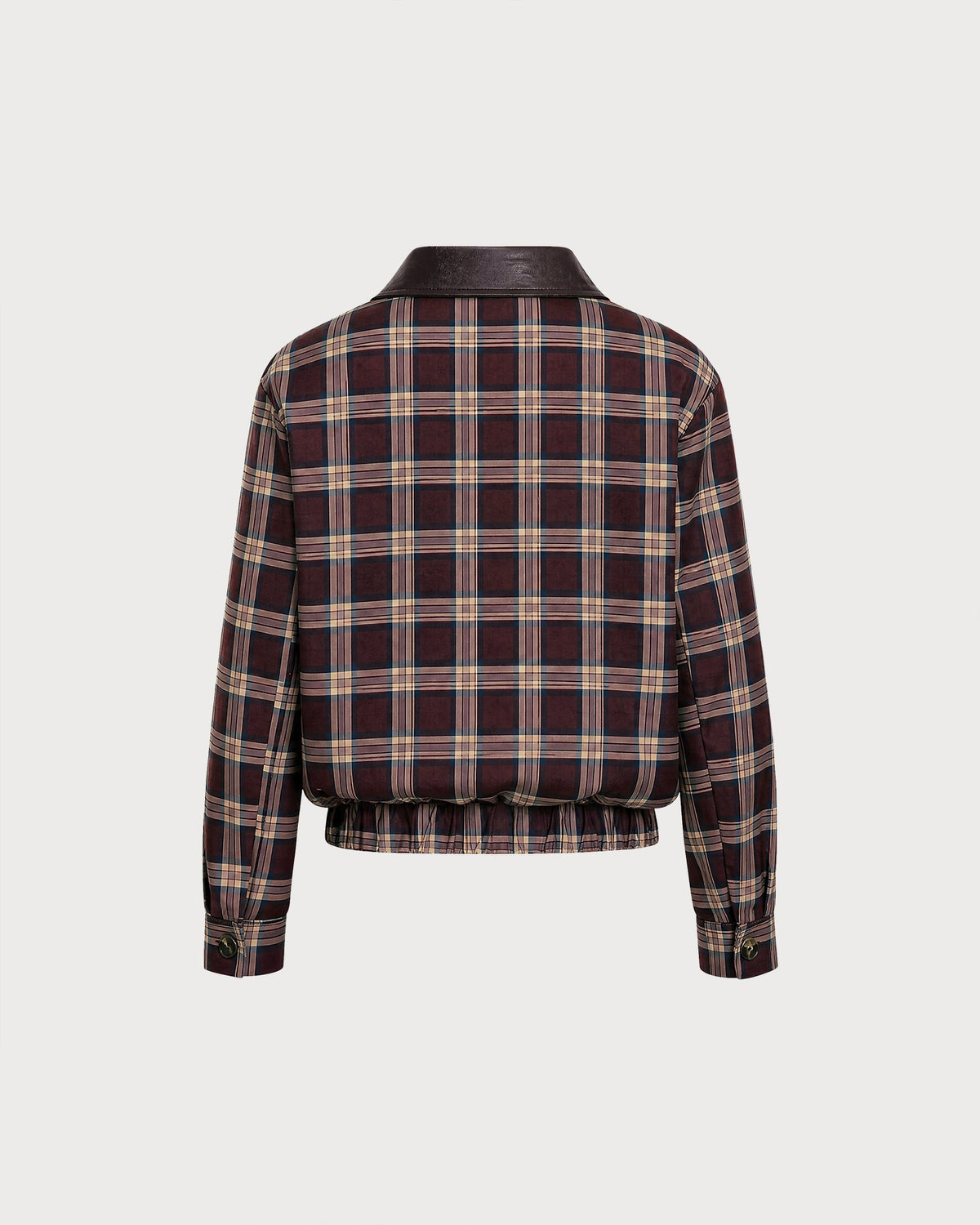 Chaqueta roja de cuadros con cremallera y mangas largas