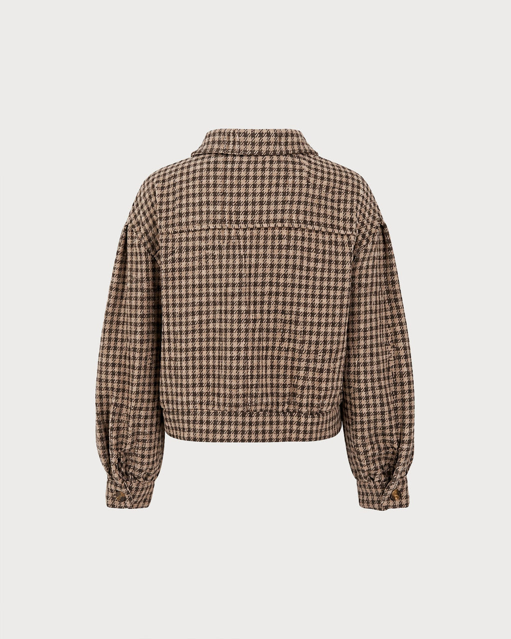 Chaqueta marrón elegante con estampado geométrico y botones