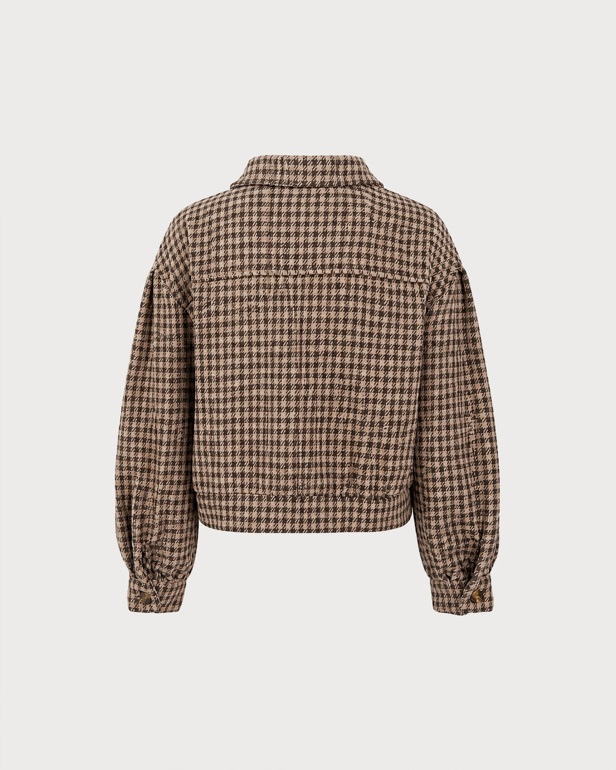 Chaqueta marrón elegante con estampado geométrico y botones