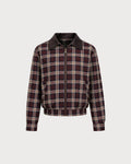 Chaqueta roja de cuadros con cremallera y mangas largas