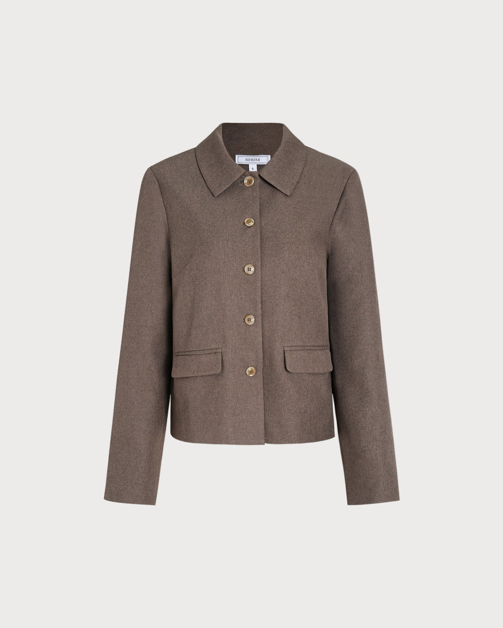 Chaqueta marrón lisa de botonadura sencilla