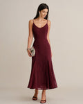 Vestido largo sirena bordado vino - JINCHENG