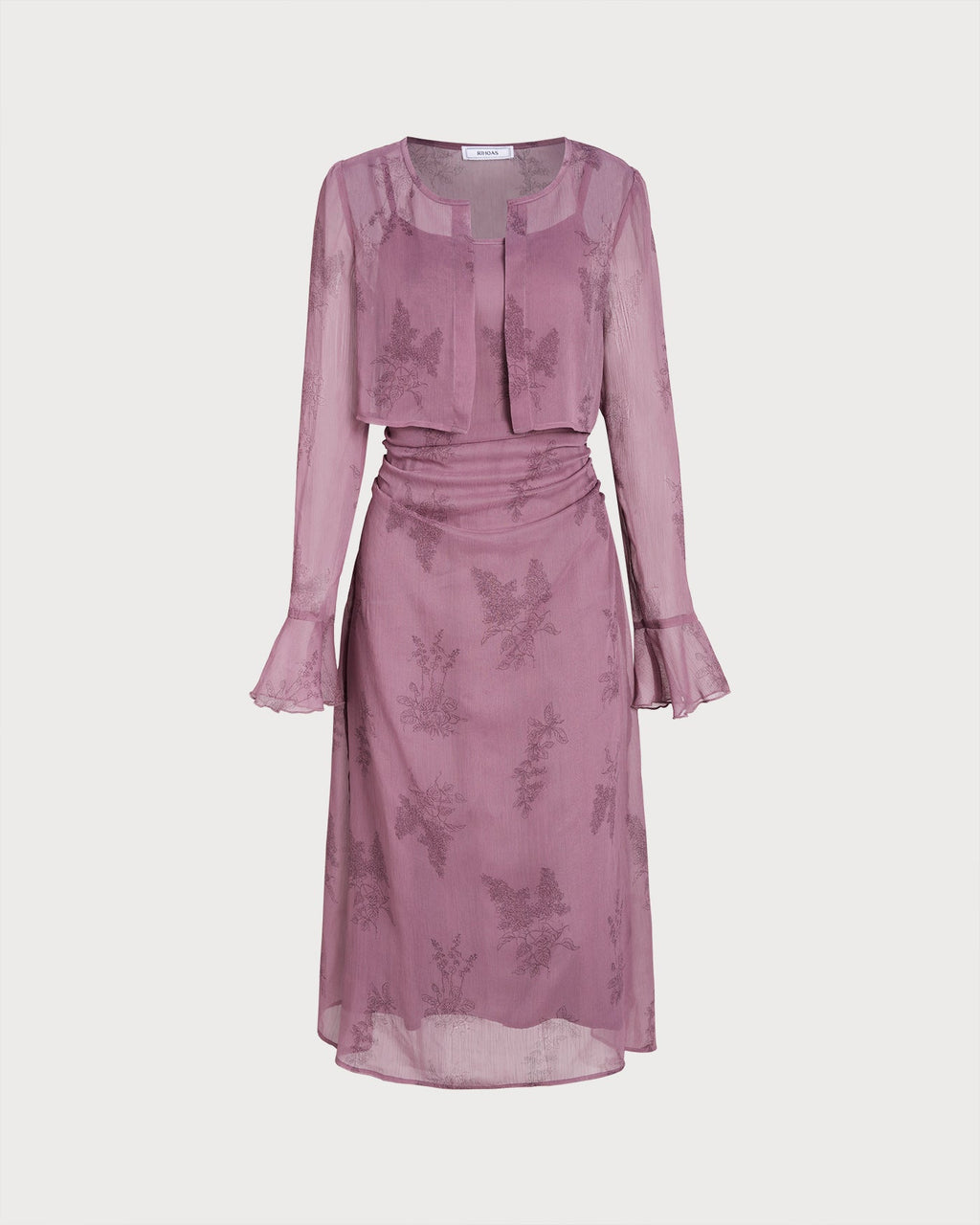 Vestido elegante morado con estampado floral