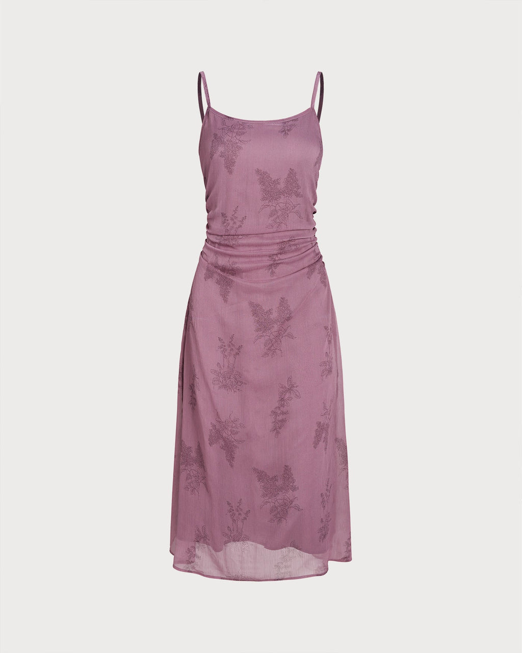 Vestido elegante morado con estampado floral