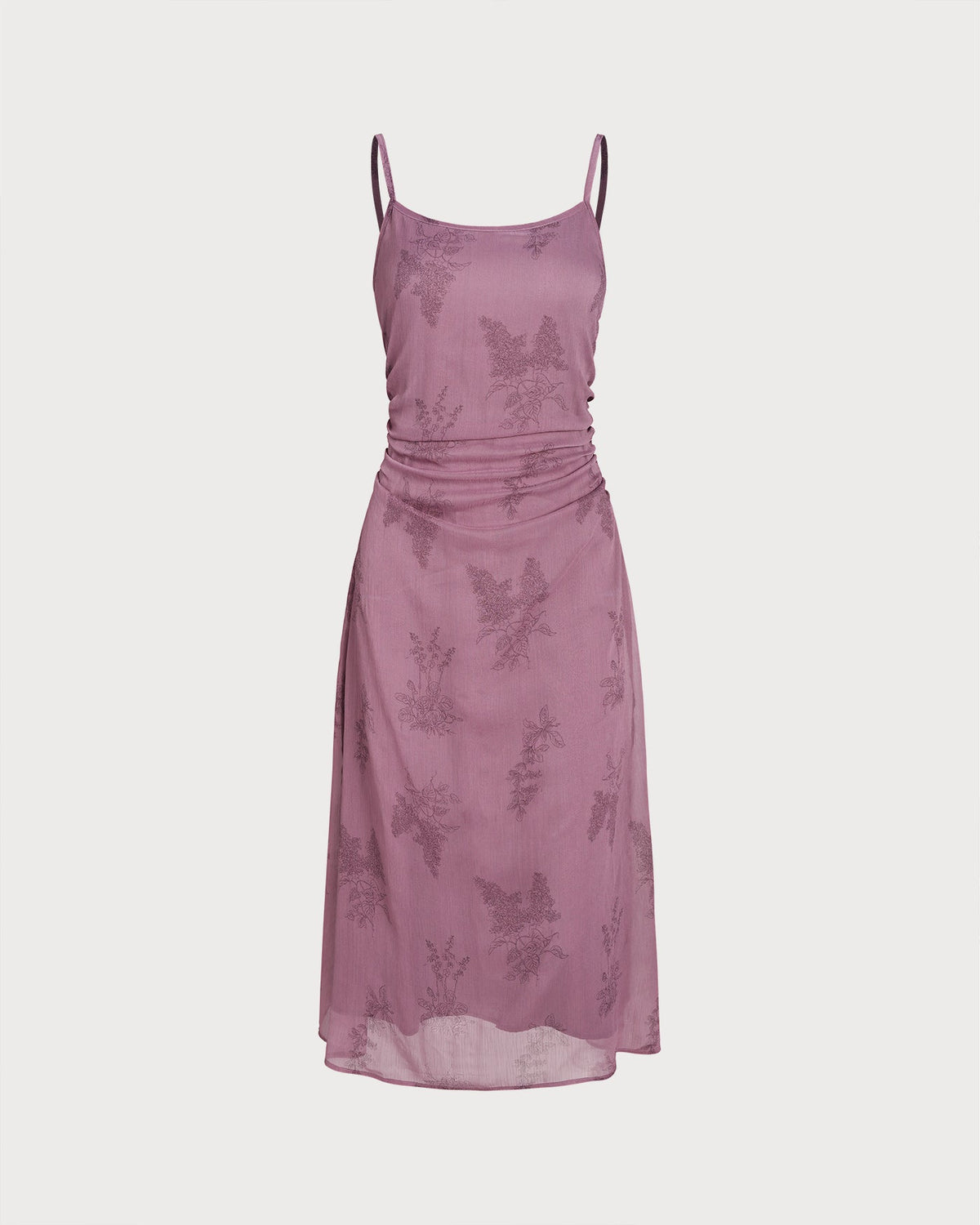 Vestido elegante morado con estampado floral