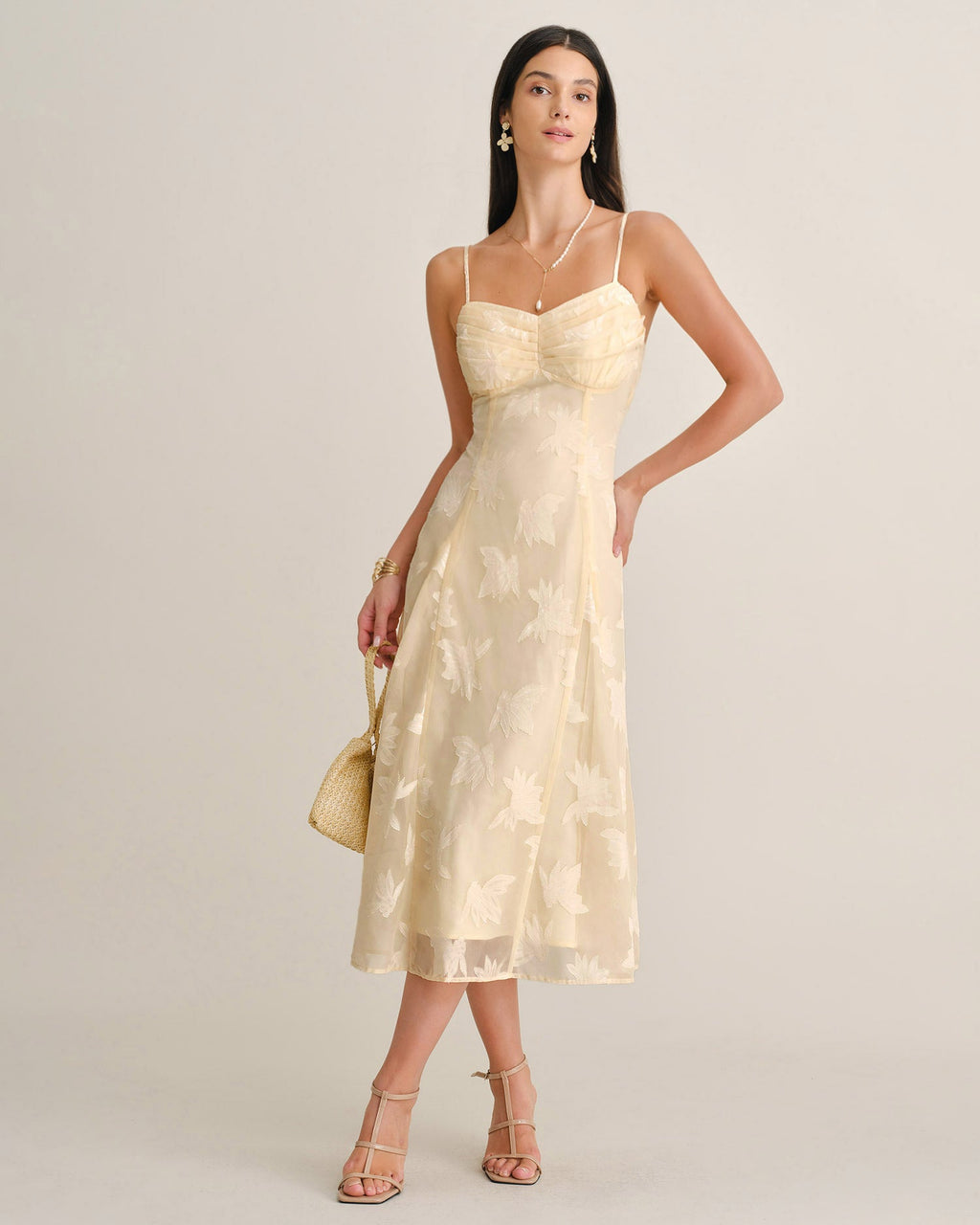 Vestido de espalda de jacquard color albaricoque