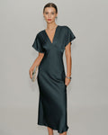 Vestido elegante de satén gris verdoso