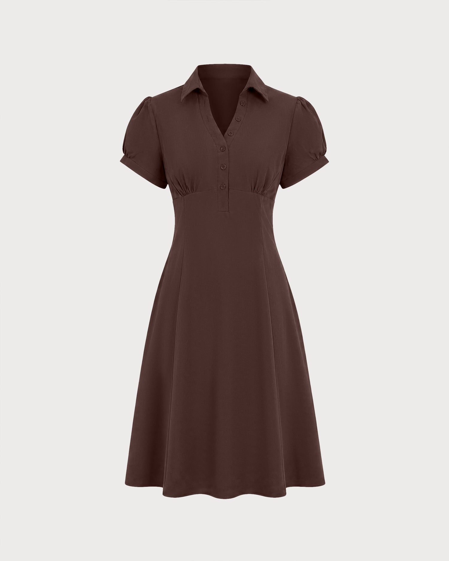 Vestido marrón manga abullonada - JINCHENG