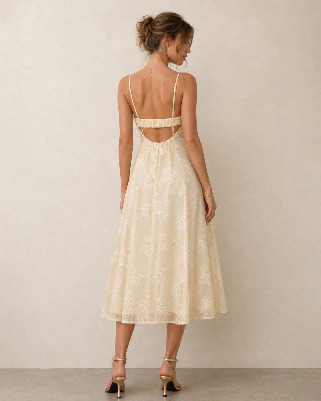 Vestido de espalda de jacquard color albaricoque