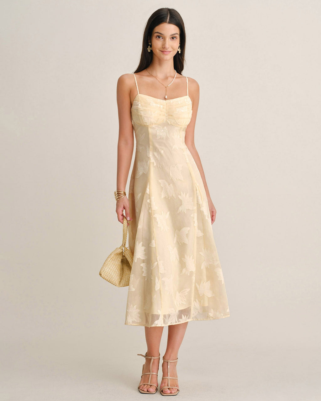 Vestido de espalda de jacquard color albaricoque