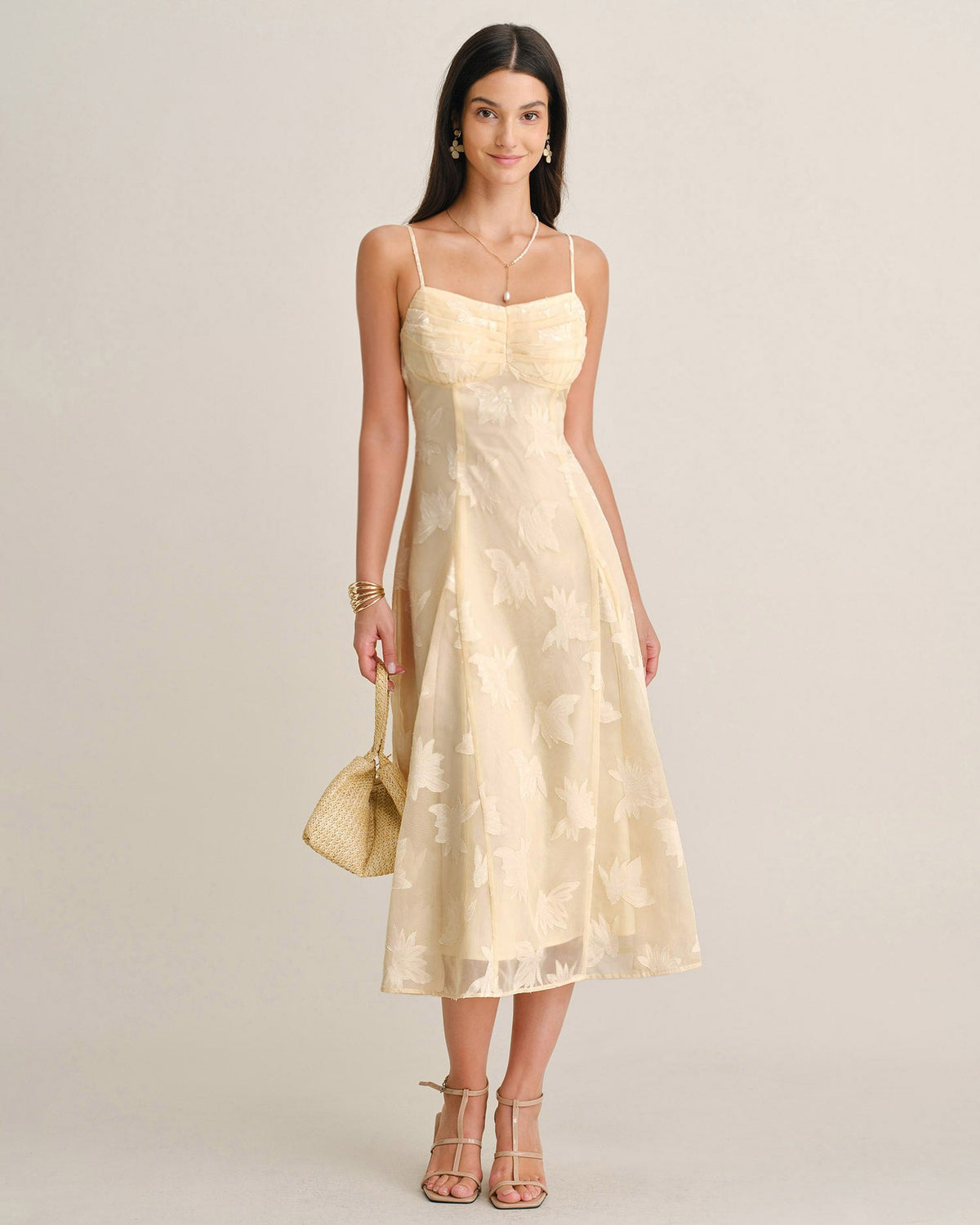 Vestido de espalda de jacquard color albaricoque