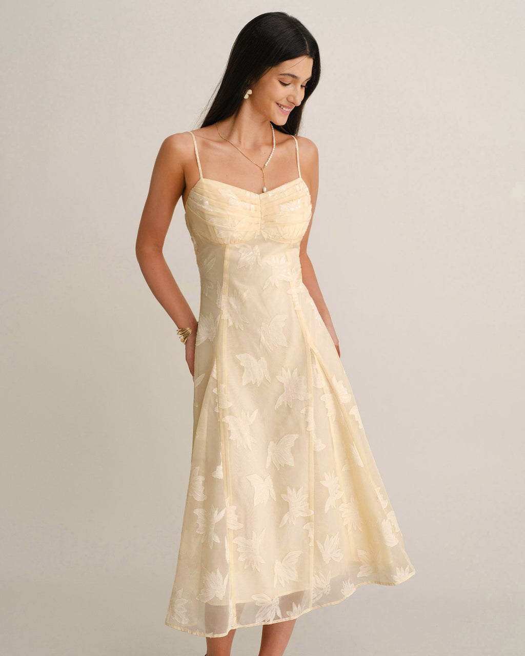Vestido de espalda de jacquard color albaricoque