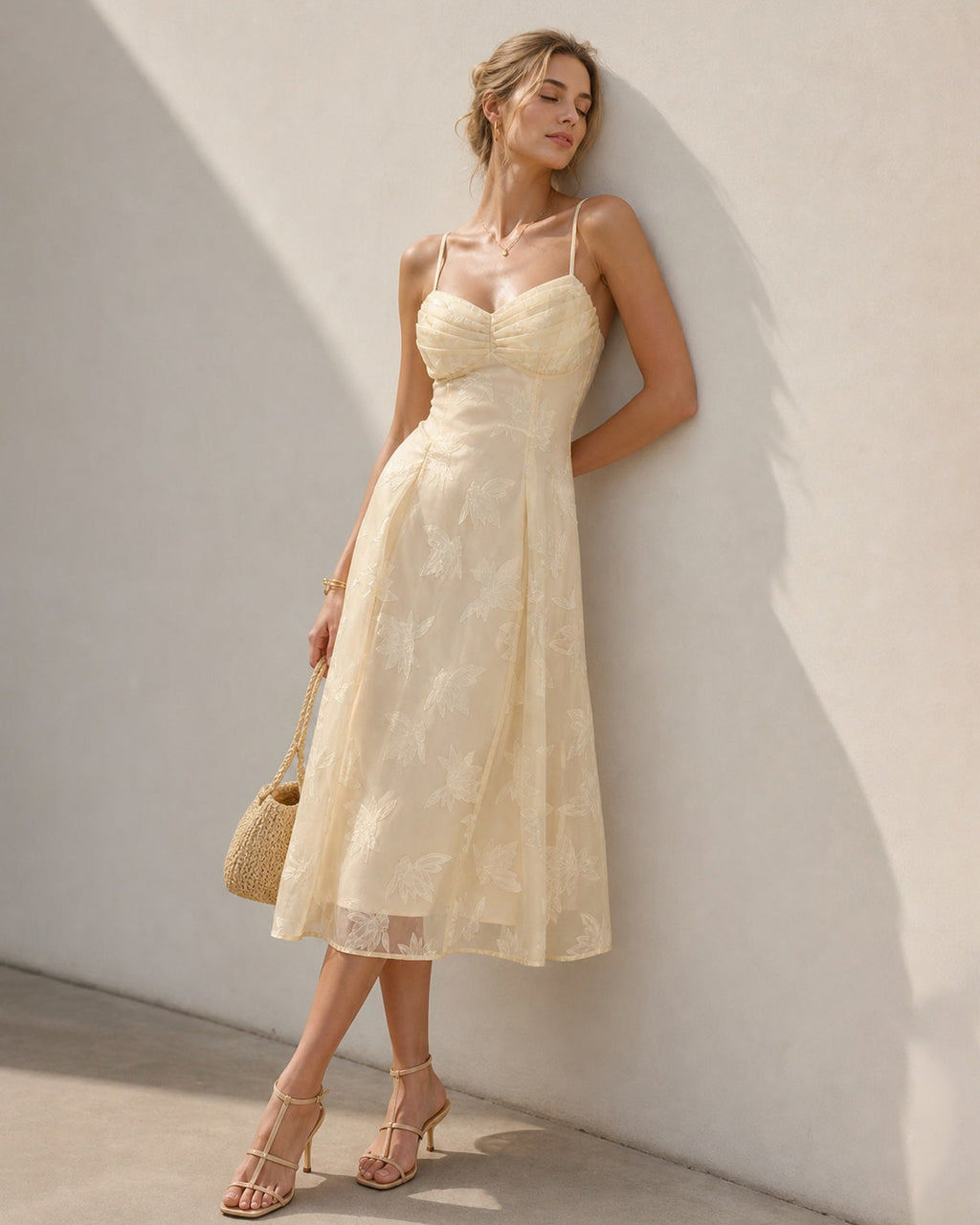 Vestido de espalda de jacquard color albaricoque