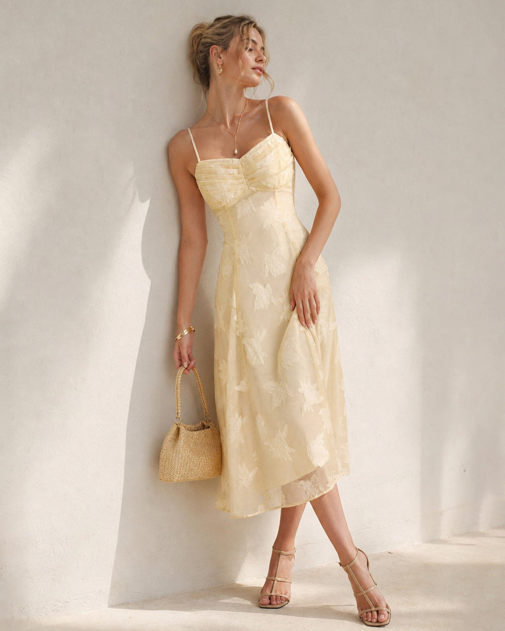 Vestido de espalda de jacquard color albaricoque