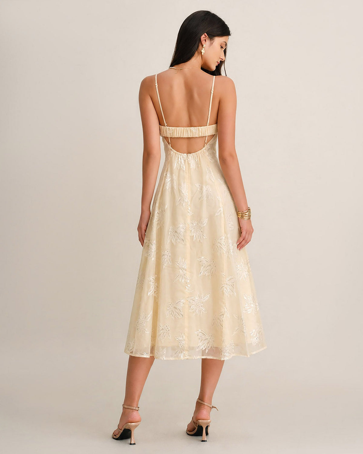 Vestido de espalda de jacquard color albaricoque