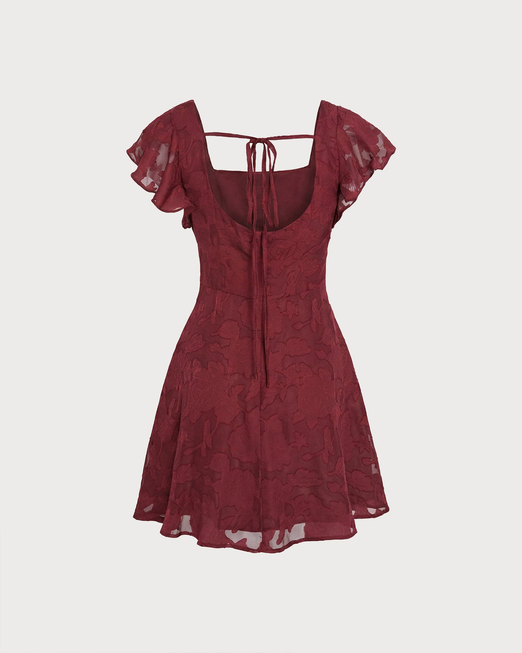 Vestido mini de jacquard rojo vino con escote cuadrado