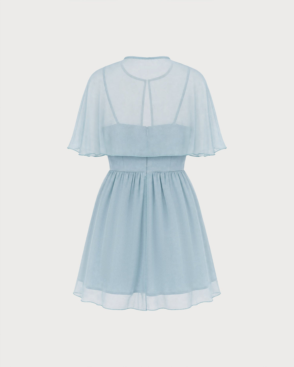 Elegante vestido mini de gasa azul con escote corazón