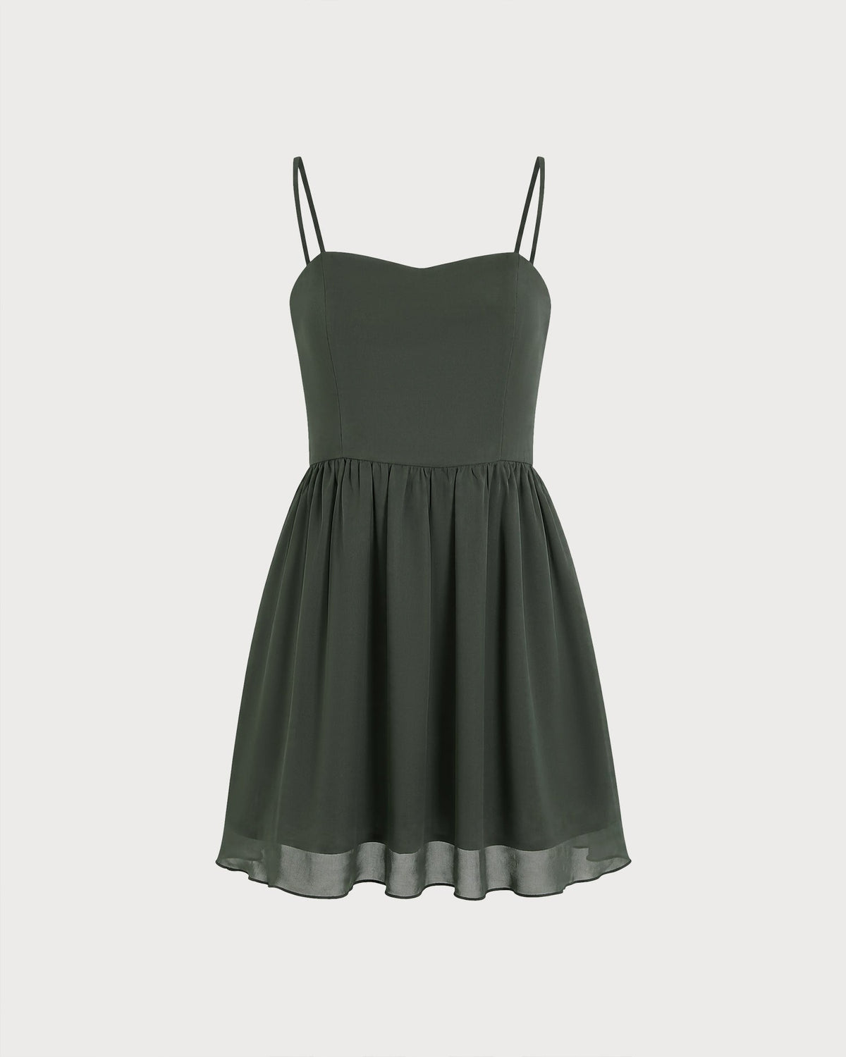 Elegante vestido mini de gasa verde con escote corazón