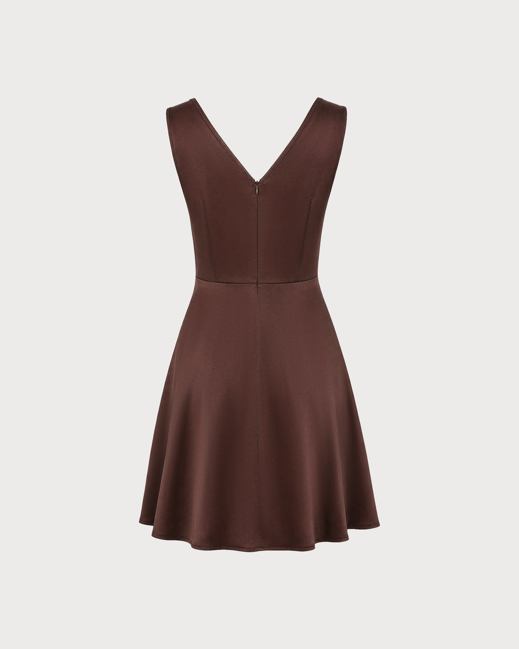 Vestido mini marrón de satén sin mangas con cuello en V