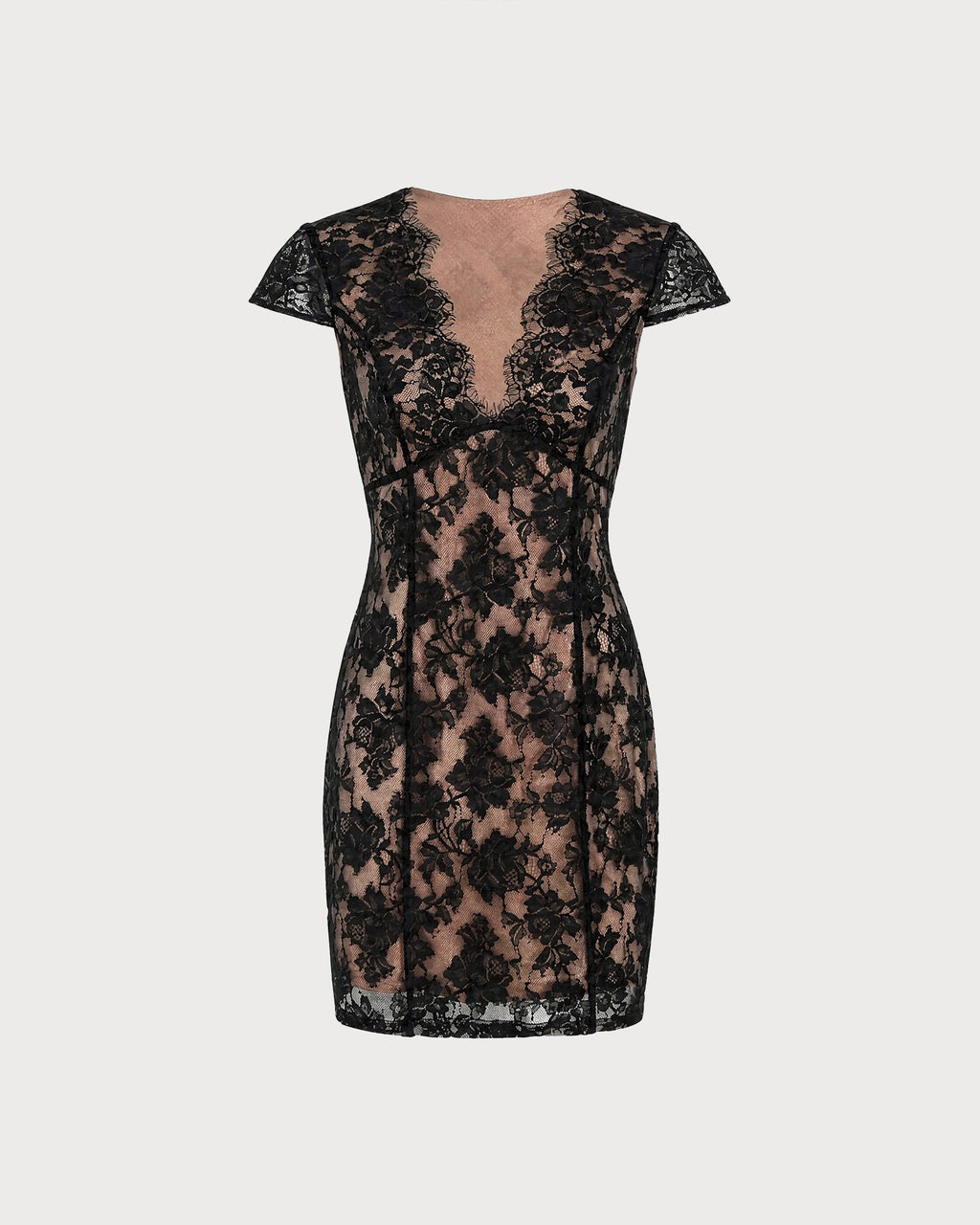 Elegante vestido mini negro de encaje floral