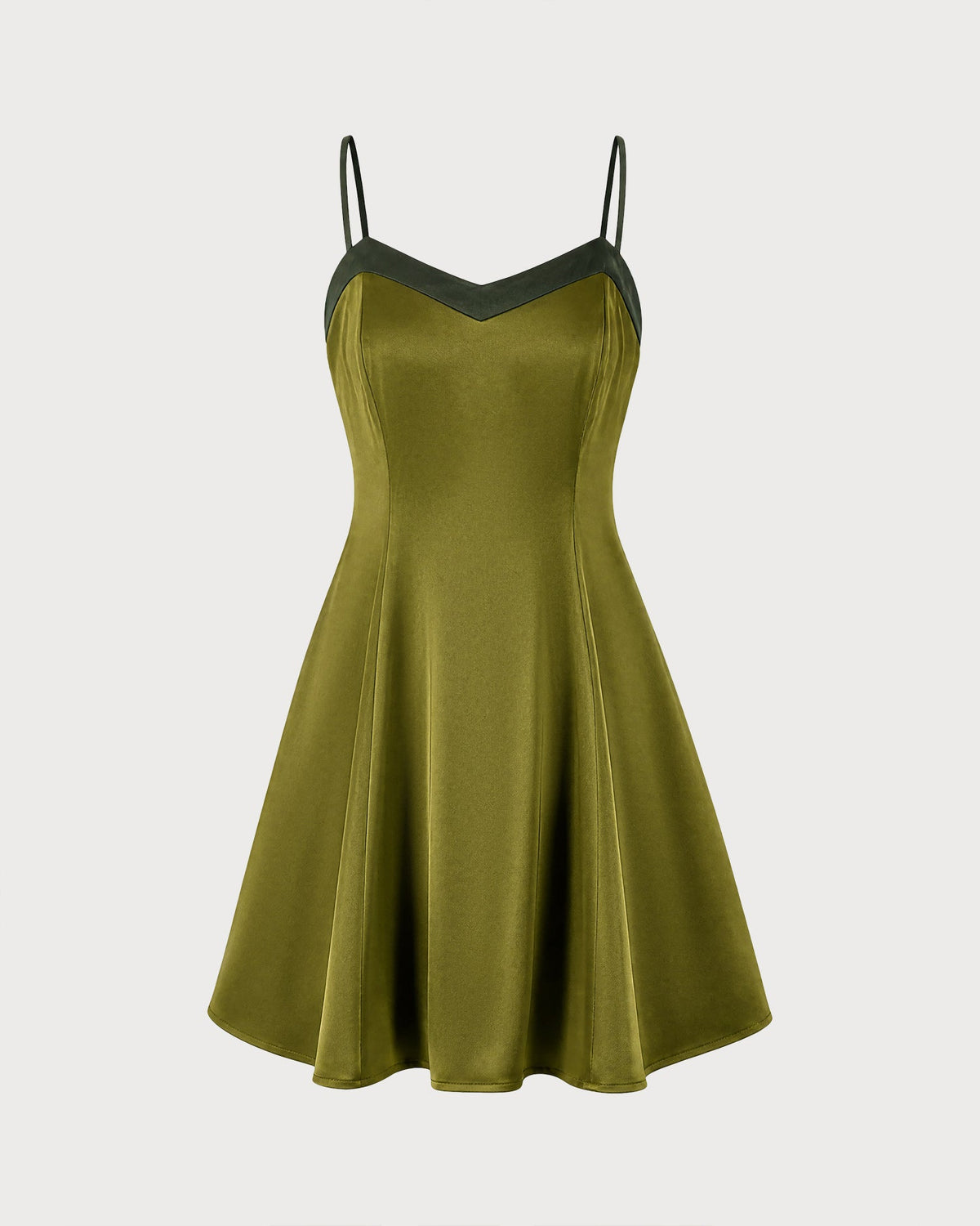 Elegante vestido corto lencero verde satinado con escote en V