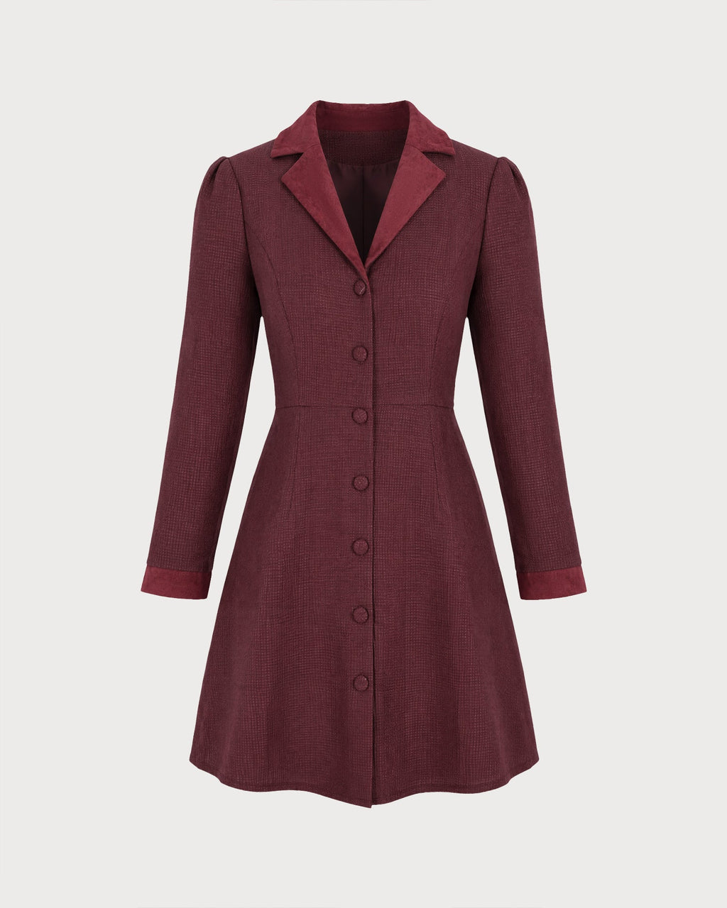 Vestido corto de línea A con cuello rojo y botones frontales
