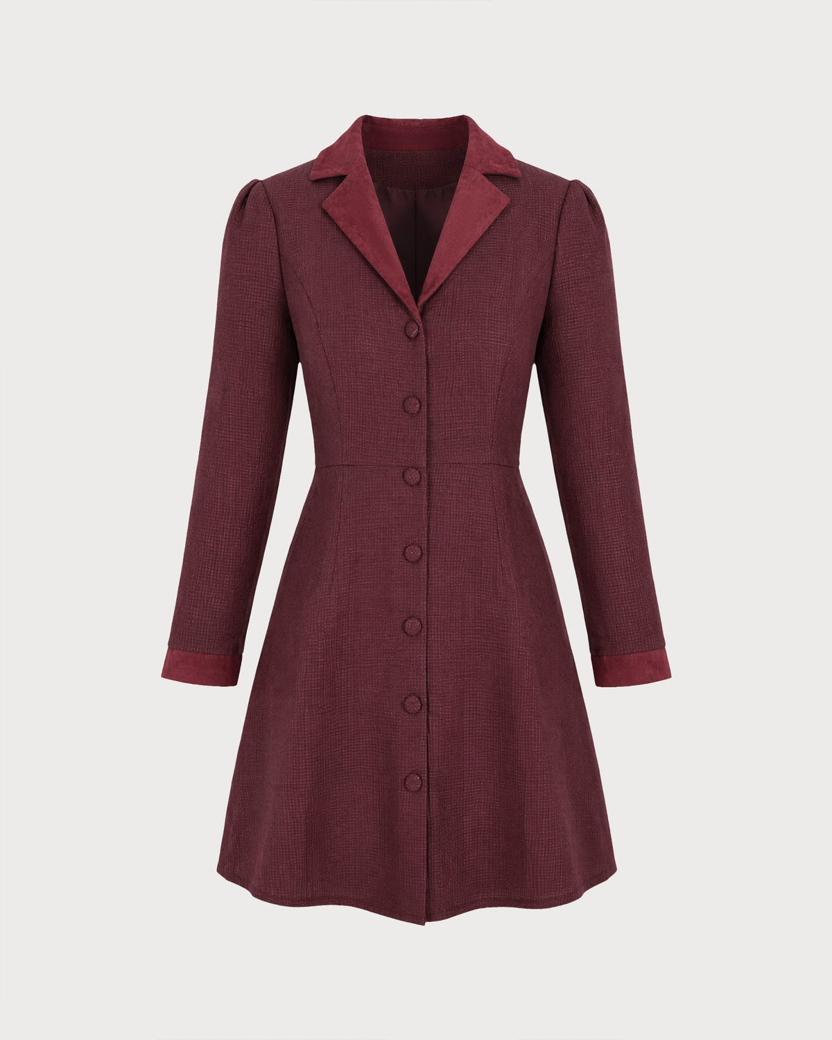 Vestido corto de línea A con cuello rojo y botones frontales
