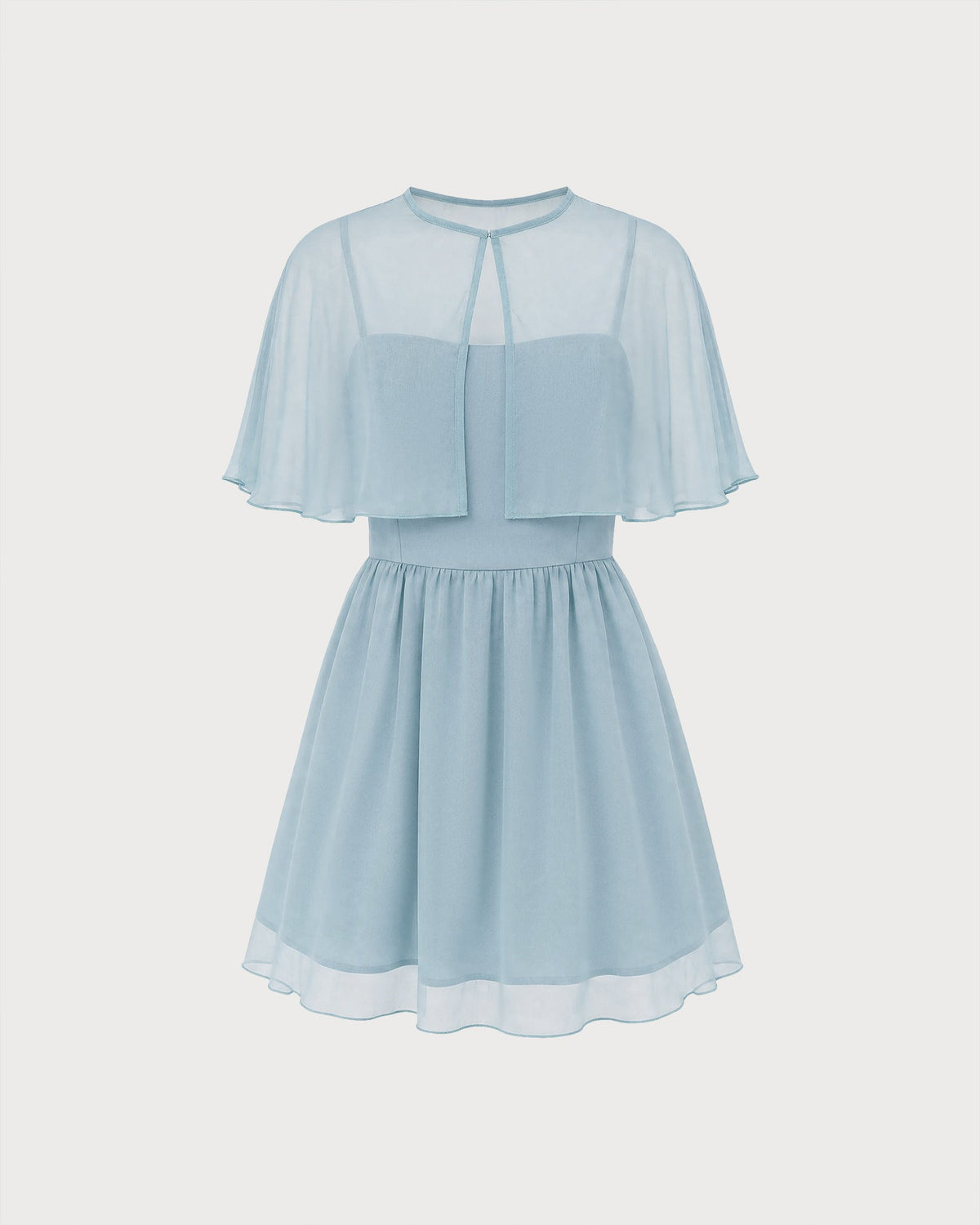 Elegante vestido mini de gasa azul con escote corazón