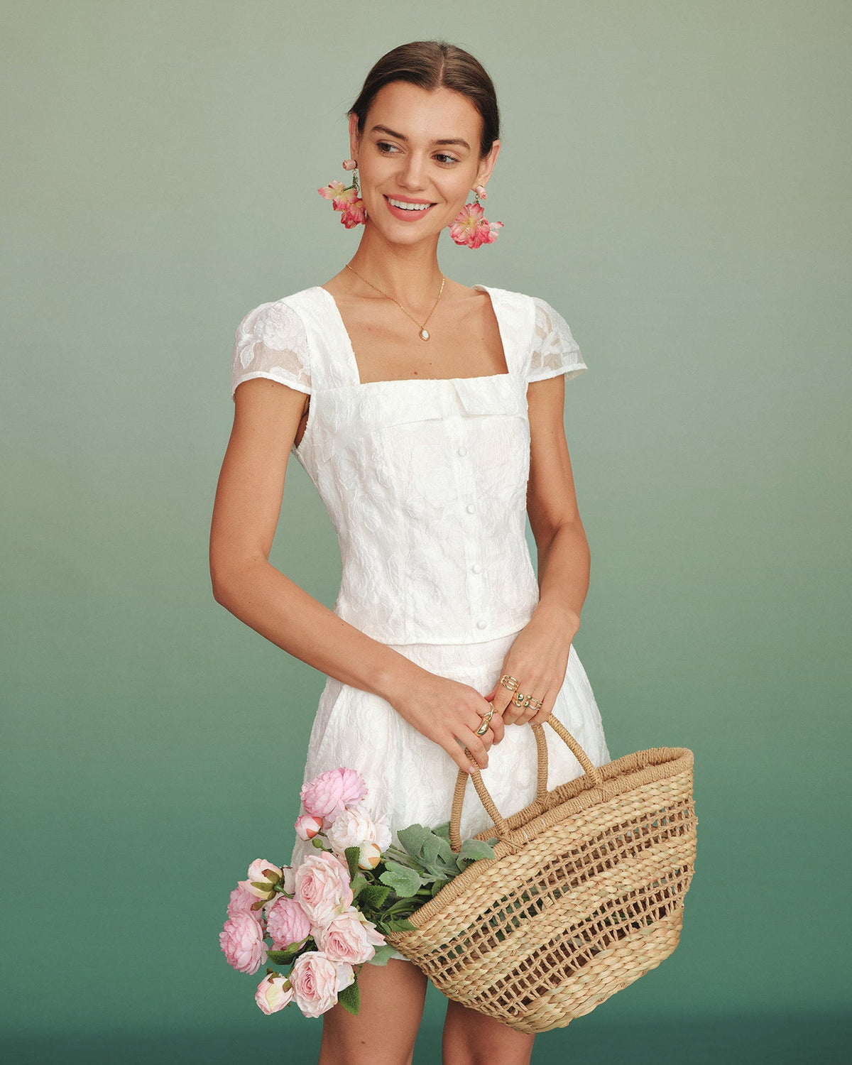 Pantalones cortos blancos de jacquard con bolsillos elegantes