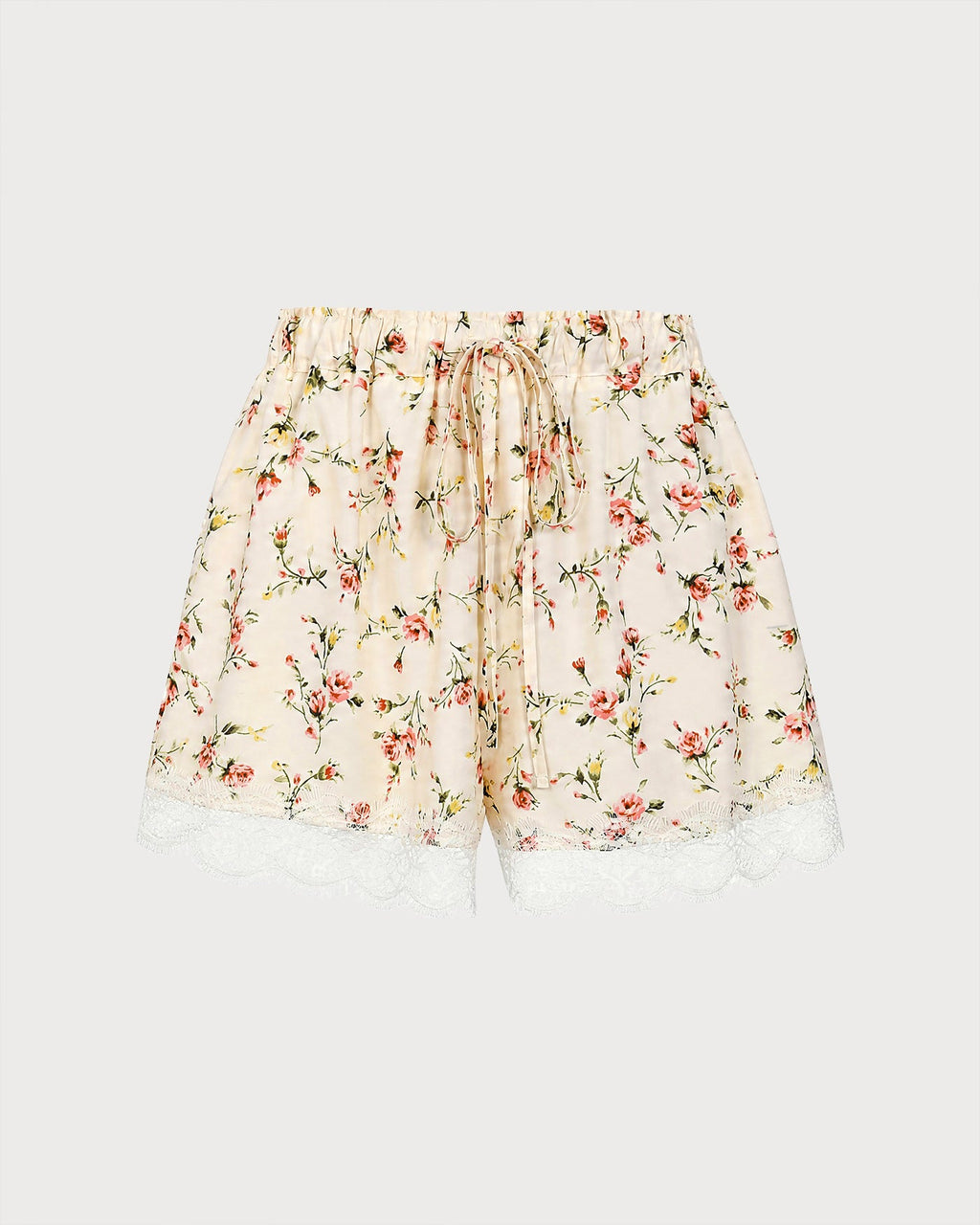 Shorts de encaje floral color albaricoque con cintura elástica cómoda