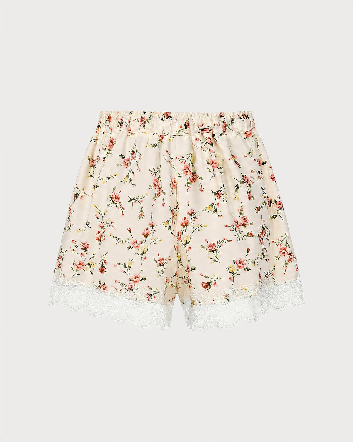 Shorts de encaje floral color albaricoque con cintura elástica cómoda