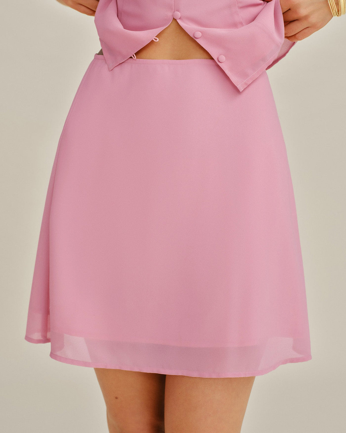 Elegante minifalda de gasa rosa lisa