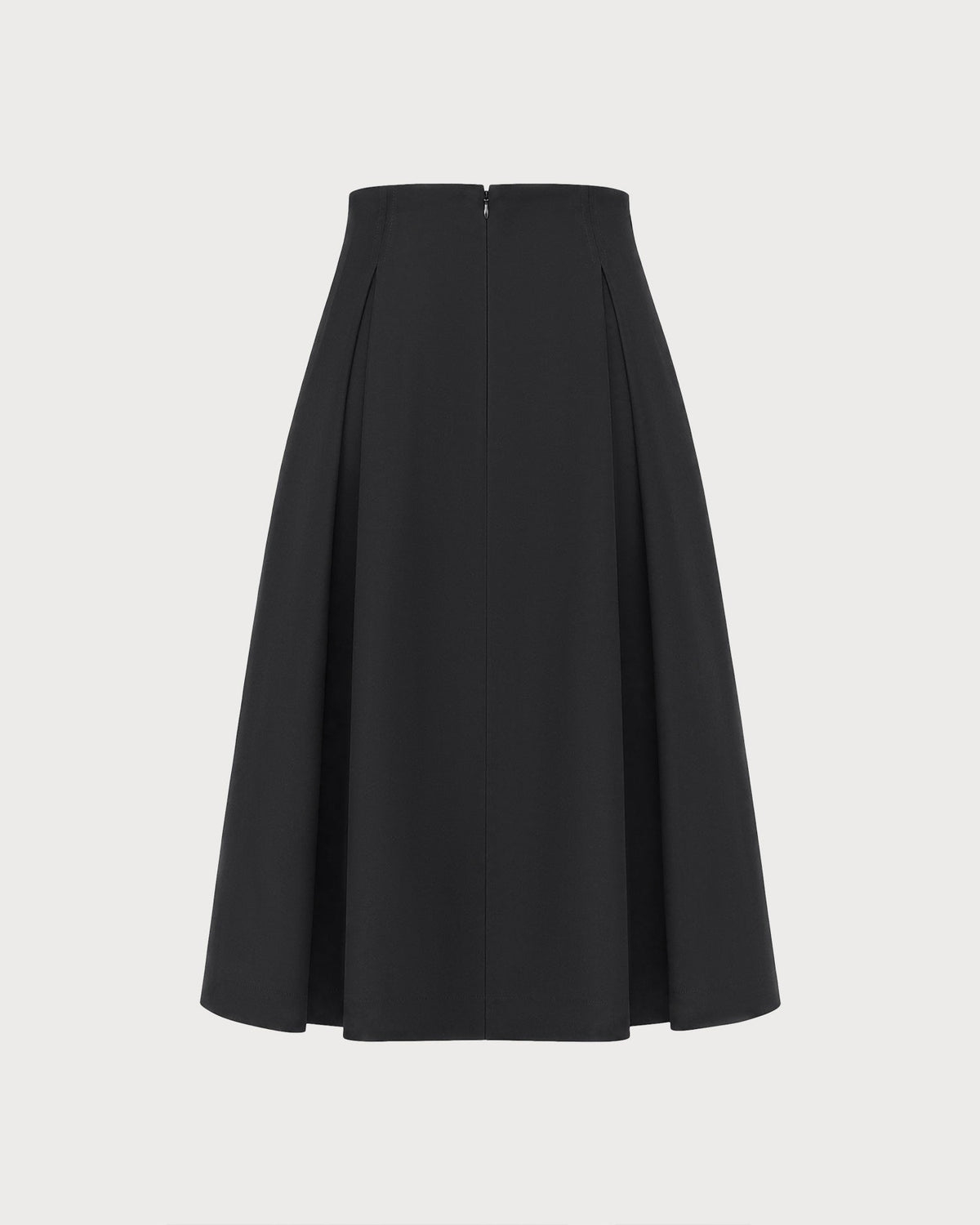 Elegante falda midi negra de corte A con cierre de cremallera