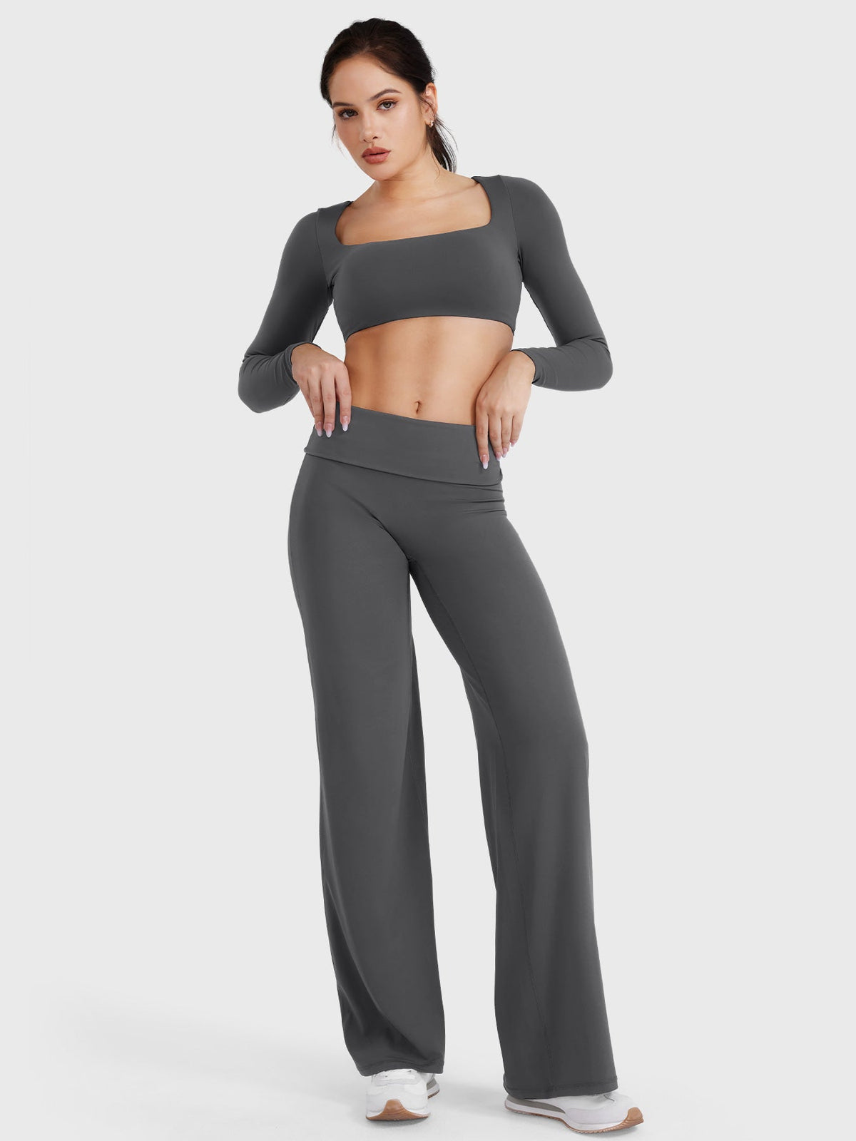 Yeoreo SoftHue Leggings de pierna recta de 31,5" con cintura doblada – Ajuste suave y favorecedor